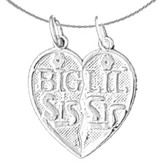 Sterling Silver Big Sis - Lil Sis Pendant (Rhodium or Yellow Gold-plated)