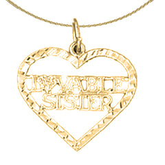 Sterling Silver Lovable Sister Pendant (Rhodium or Yellow Gold-plated)