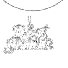 Sterling Silver Best Sister Pendant (Rhodium or Yellow Gold-plated)