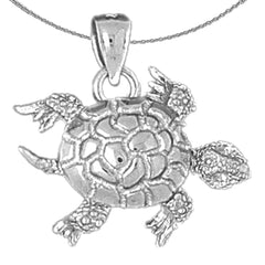 Sterling Silver Turtles 3D Moveable Pendant (Rhodium or Yellow Gold-plated)