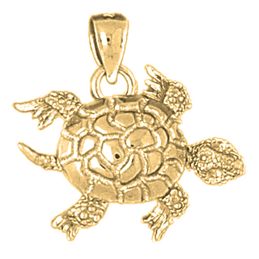 Yellow Gold-plated Silver Turtles 3D Moveable Pendant