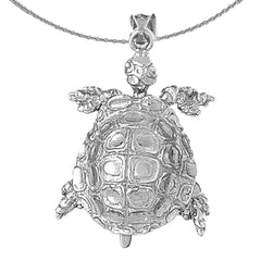Sterling Silver Turtles 3D Moveable Pendant (Rhodium or Yellow Gold-plated)