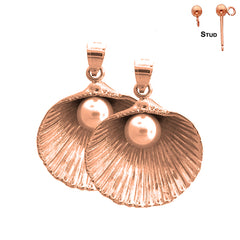 14K or 18K Gold 36mm Shell With Pearl Earrings