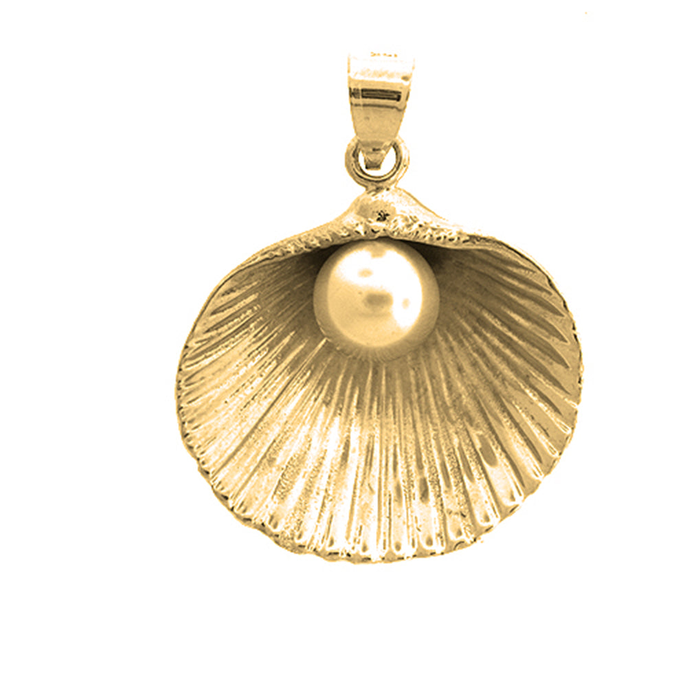 Yellow Gold-plated Silver White Gold Shell With Pearl Pendant