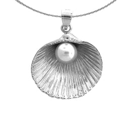 Sterling Silver White Gold Shell With Pearl Pendant (Rhodium or Yellow Gold-plated)