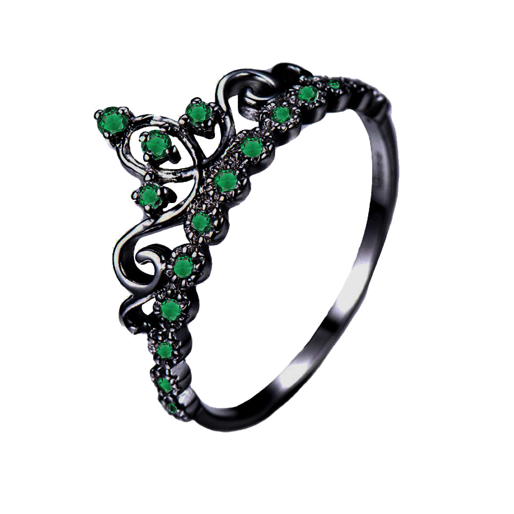 925 Sterling Silver Tiara Emerald Gemstone Crown Ring