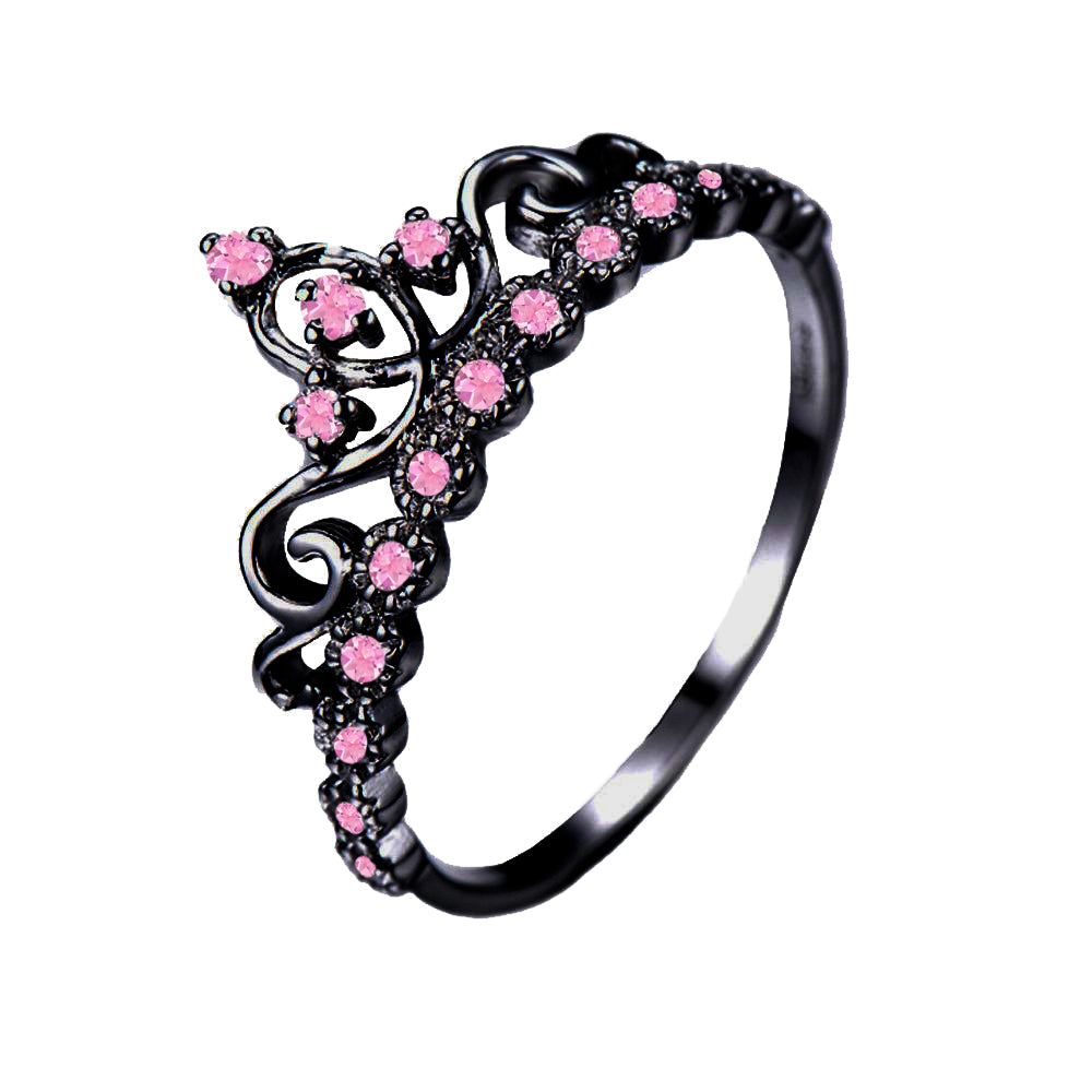 925 Sterling Silver Tiara Pink Tourmaline Gemstone Crown Ring