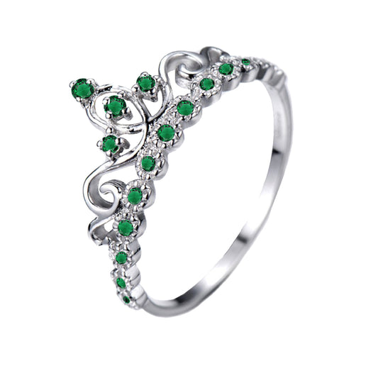 925 Sterling Silver Princess Emerald Gemstone Crown Ring