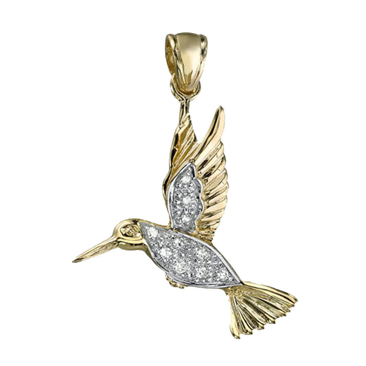 14K Yellow Gold Hummingbird Diamond Pendant