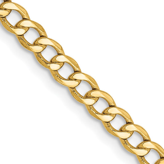 14K Yellow Gold 3.35mm Semi-Solid Curb Chain