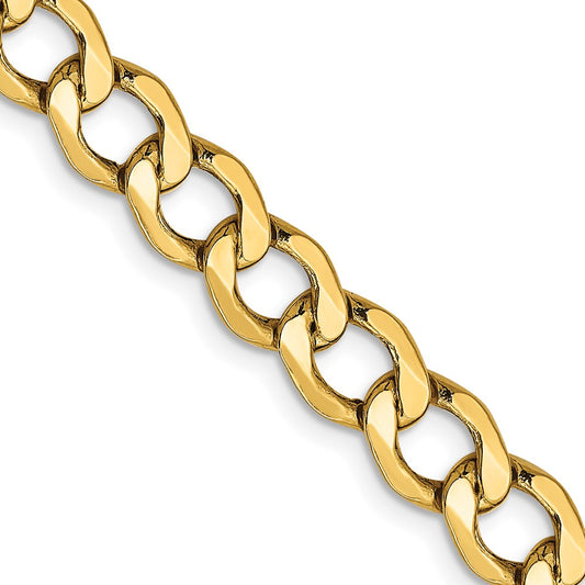 14K Yellow Gold 6.5mm Semi-Solid Curb Chain