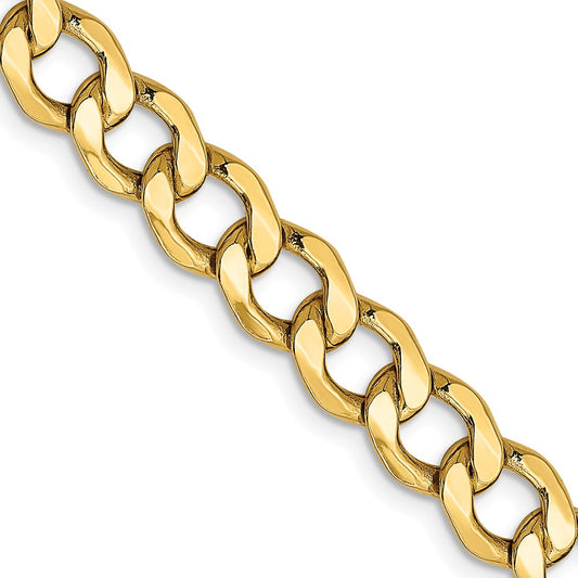 14K Yellow Gold 7mm Semi-Solid Curb Chain