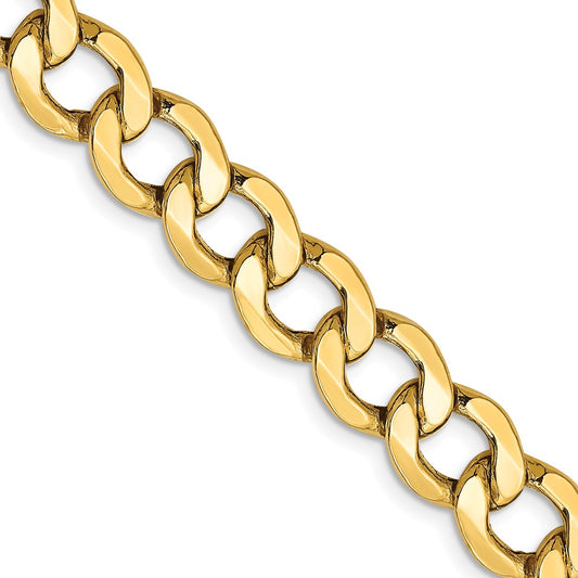 14K Yellow Gold 9mm Semi-Solid Curb Chain