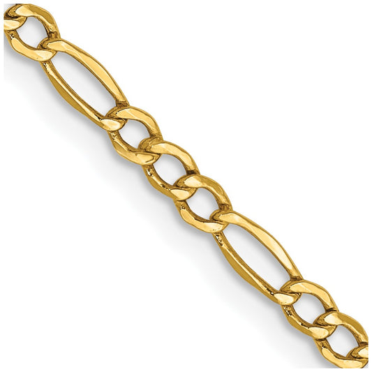 14K Yellow Gold 2.5mm Semi-Solid Figaro Chain