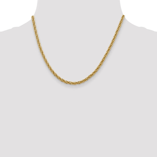 Cadena de cuerda semisólida con talla de diamante de 3,3 mm de oro amarillo de 14 quilates