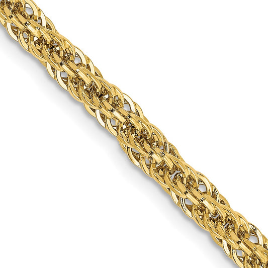 14K Yellow Gold 3.3mm Diamond-cut Semi-Solid Rope Chain