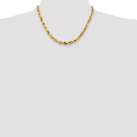 14K Yellow Gold 5.4mm Semi-Solid Rope Chain
