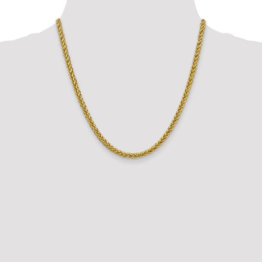 14K Yellow Gold 4.65mm Semi-solid 3-Wire Wheat Chain