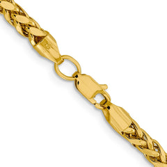 14K Yellow Gold 3.7mm Semi-solid Diamond-cut Wheat Chain