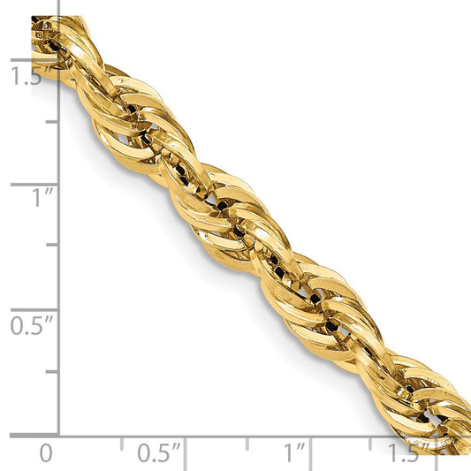Cadena de cuerda semisólida de oro amarillo de 14 quilates de 7,0 mm