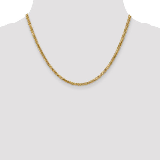 14K Yellow Gold 2.6mm Semi-solid 3-Wire Wheat Chain