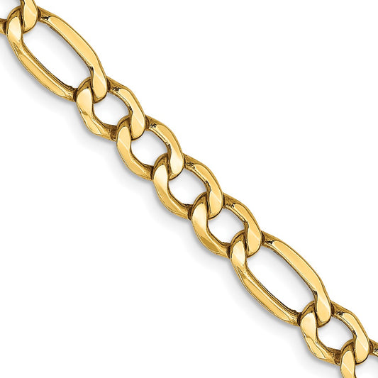 14K Yellow Gold 5.75mm Semi-Solid Figaro Chain