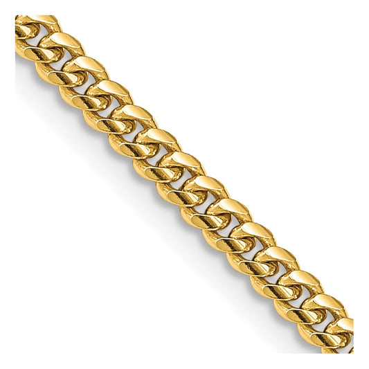 14K Yellow Gold 3.5mm Solid Miami Cuban Chain