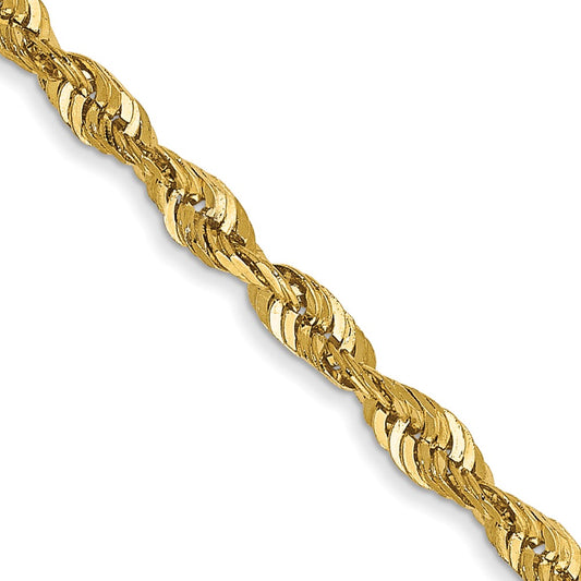 14K Yellow Gold 2.5mm Extra-Light Diamond-cut Rope Chain