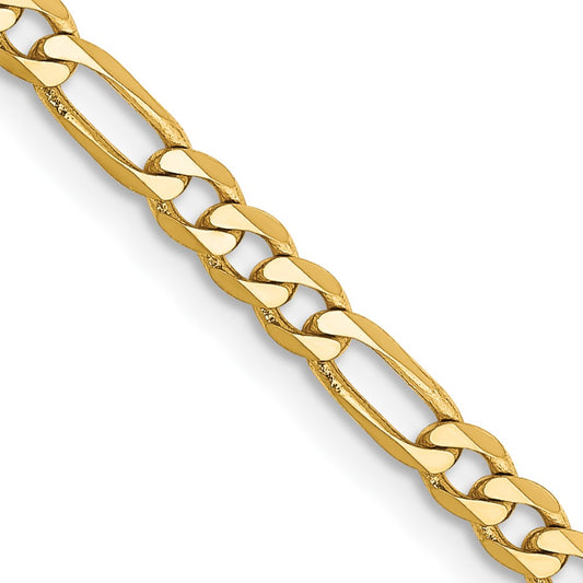 14K Yellow Gold 3mm Flat Figaro Chain