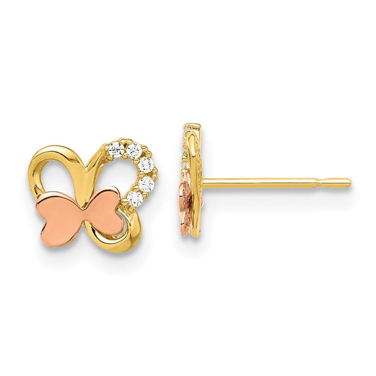 14K Two-Tone Gold Madi K Polished CZ Butterfly Post Earrings
