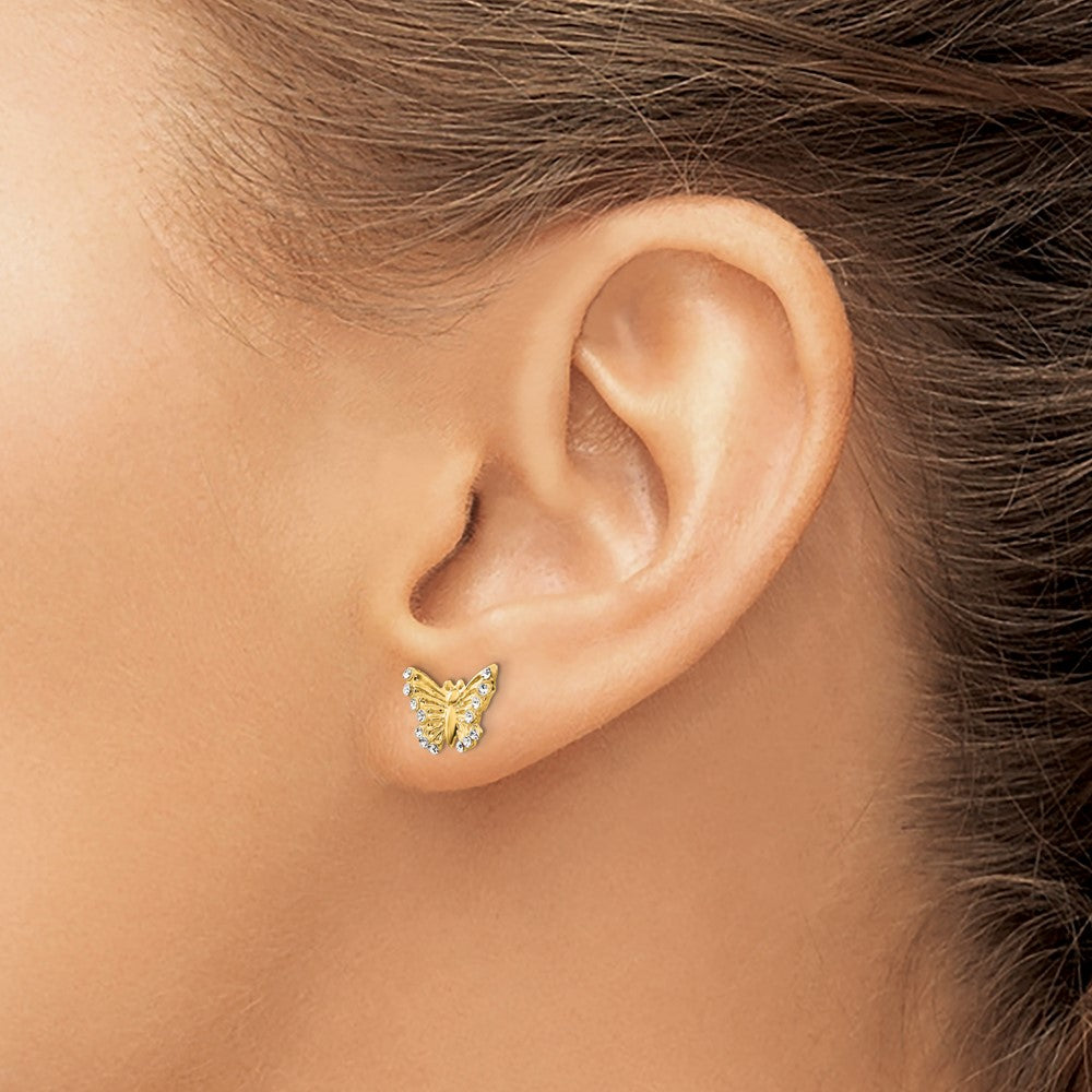 14K Two-Tone Gold Madi K CZ Butterfly Post Earrings
