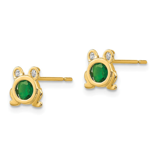 14K Yellow Gold Madi K CZ Children's Frog Post Earrings