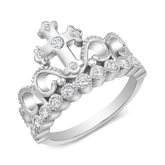 18K Gold Princess Cross Crown Ring