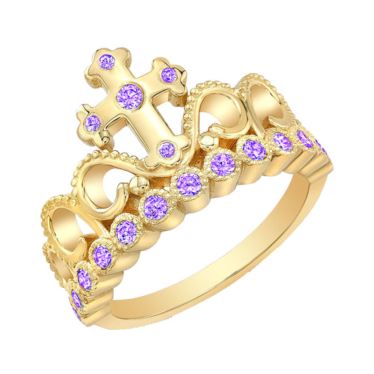 14K Gold Princess Cross Crown Ring