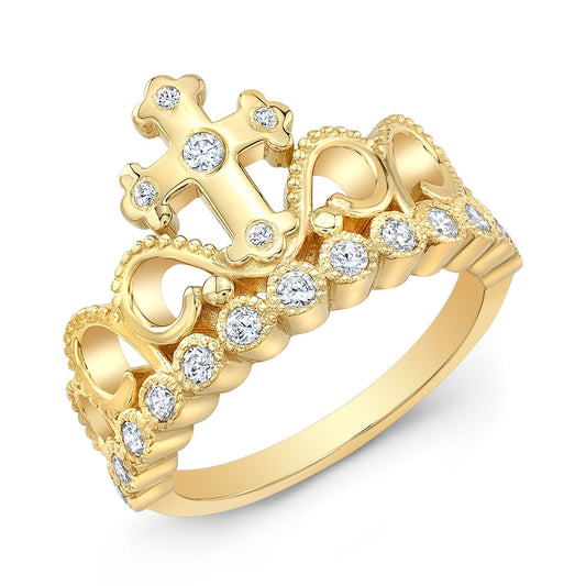 14K Gold Princess Cross Crown Ring