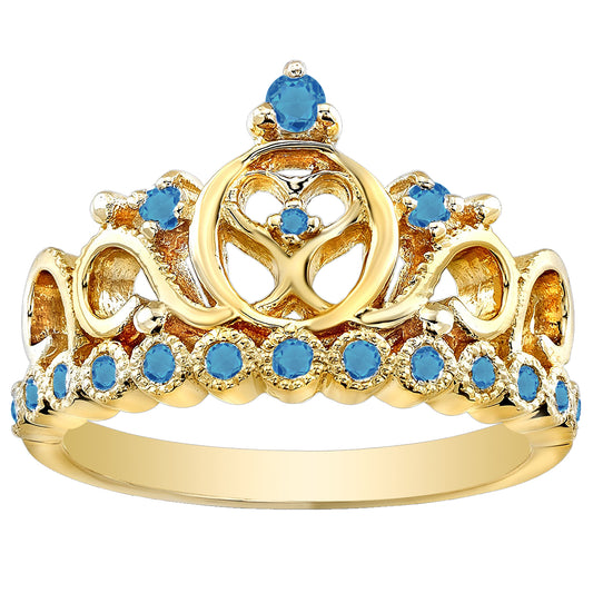 14K Gold Princess Heart Crown Ring