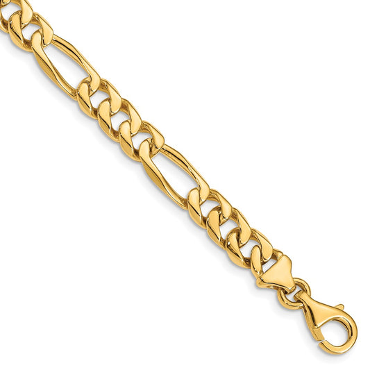 14K Yellow Gold 7mm Hand-Polished Figaro Link Bracelet