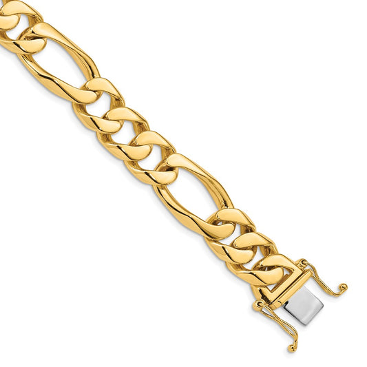 14K Yellow Gold 13mm Hand-polished Figaro Link Bracelet