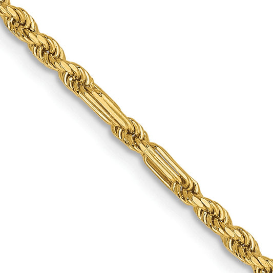 14K Yellow Gold 2.25mm Diamond-cut Milano Rope Chain