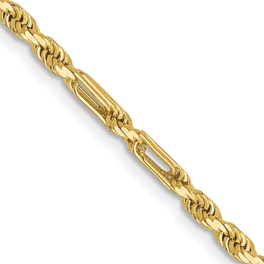 14K Yellow Gold 2.5mm Diamond-cut Milano Rope Chain