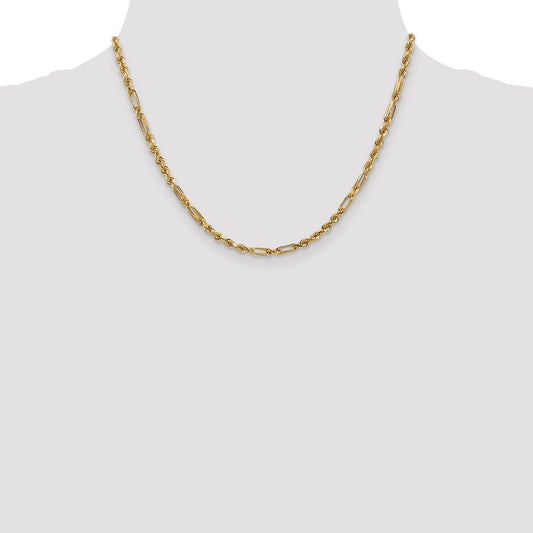 14 Karat Gelbgold, 3,0 mm, diamantgeschliffene Milano-Kordelkette