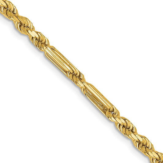 14K Yellow Gold 3.0mm Diamond-cut Milano Rope Chain