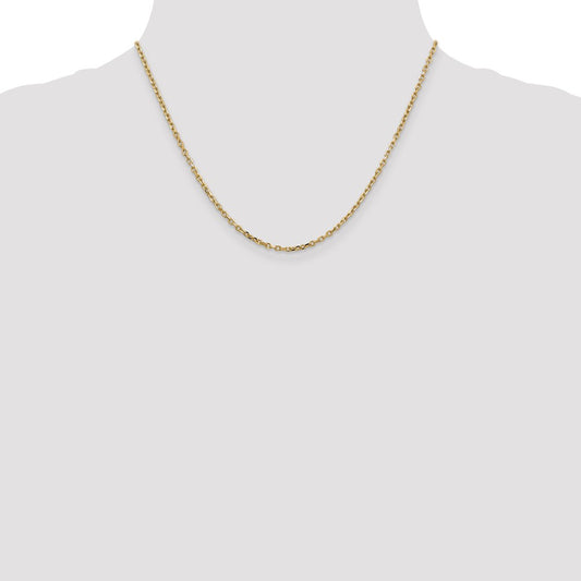 14K Yellow Gold 2.2mm Diamond-cut Round Open Link Cable Chain