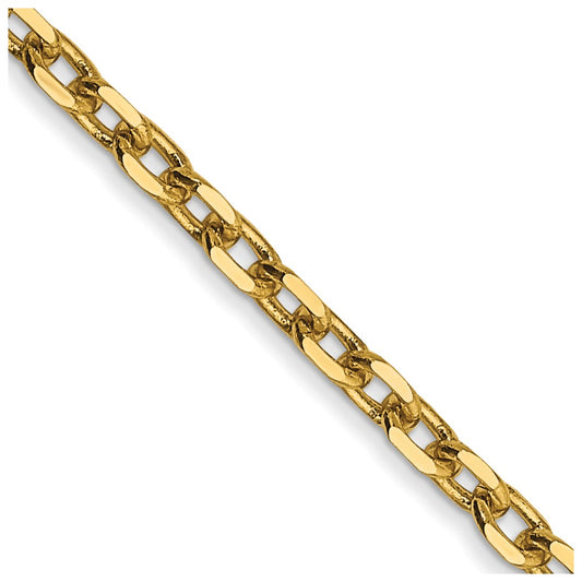 14K Yellow Gold 2.2mm Diamond-cut Round Open Link Cable Chain