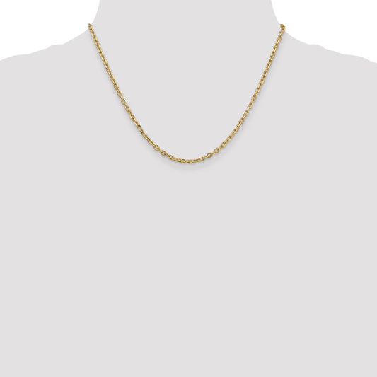 14K Yellow Gold 3mm Diamond-cut Round Open Link Cable Chain