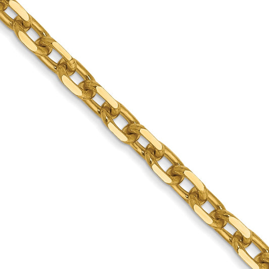 14K Yellow Gold 3mm Diamond-cut Round Open Link Cable Chain