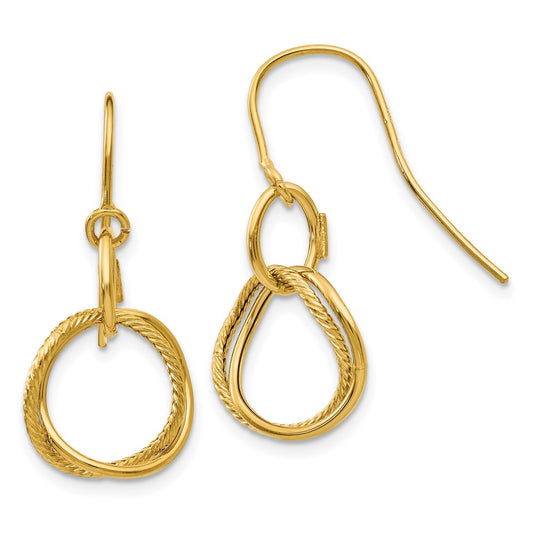 14K Yellow Gold Small Twisted Circle Shepherd Hook Earrings