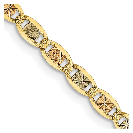 14K Tri-Color Gold 2.75mm Gold Pave Valentino Chain