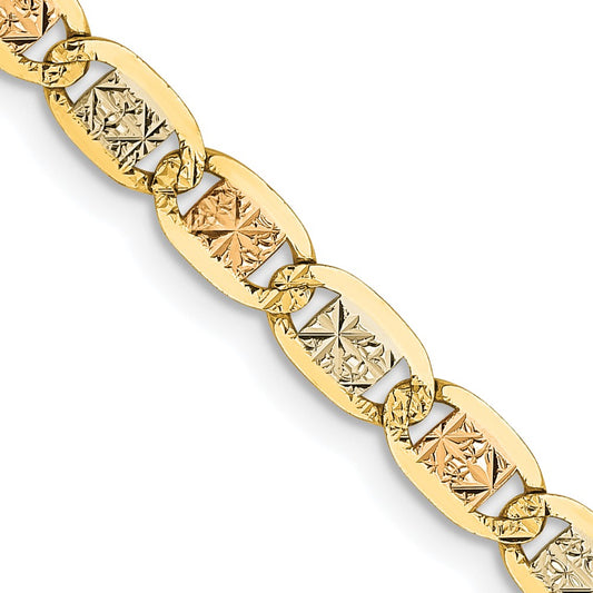14K Tri-Color Gold 3.8mm Gold Pave Valentino Chain