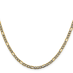 14K Yellow Gold 3.2mm Semi-solid with Rhodium Pave Figaro Chain